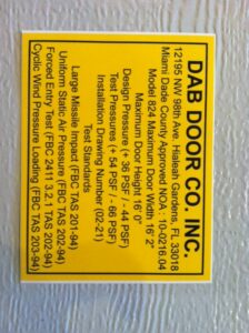 Garage Door Impact Rated Label